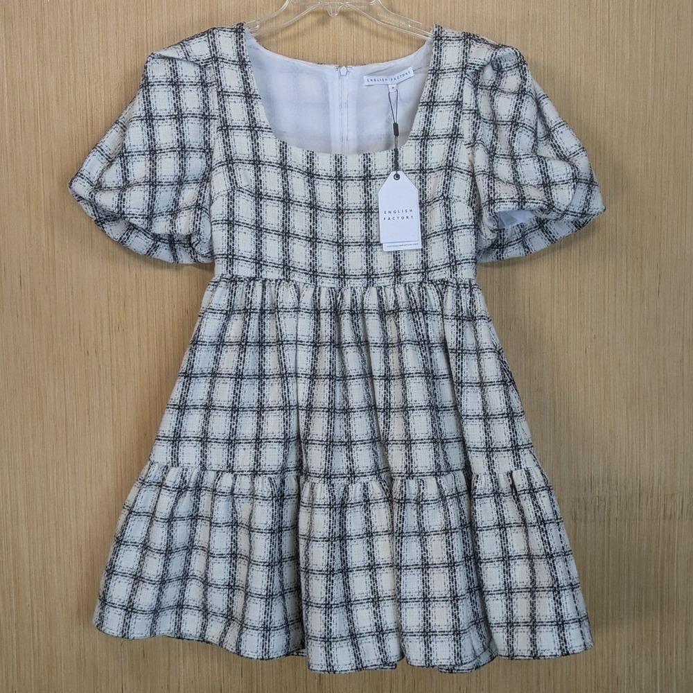 English Factory Mini Dress‎ Womens Small Plaid Tiered Feminine Babydoll Festive